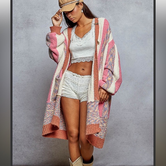 POL Pink and Cream Striped Cardigan - Picture 4 of 6